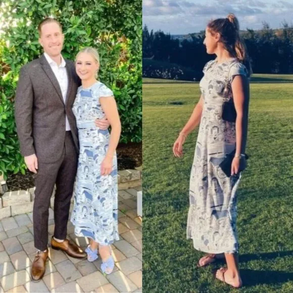 Reformation Gavin Blue White Portugal Printed Open Back Cap Sleeve Midi Dress - Picture 15 of 16